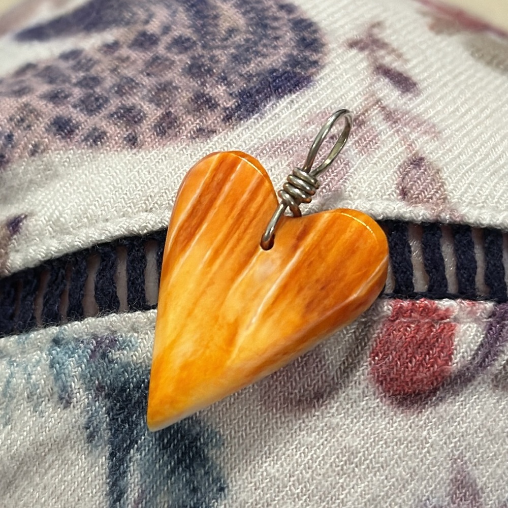 Orange Spiny Oyster Heart Pendant